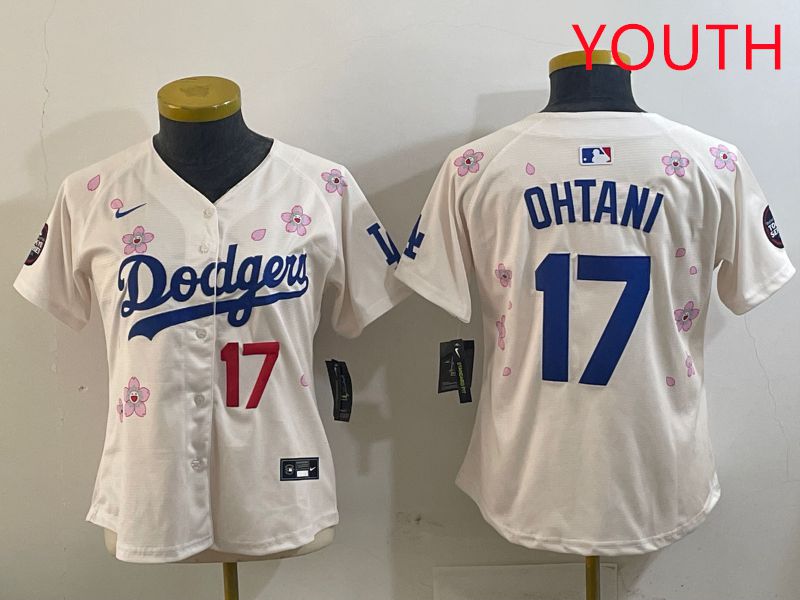Youth Los Angeles Dodgers #17 Ohtani Cream Sakura Edition 2025 Nike MLB Jersey style 7->youth mlb jersey->Youth Jersey